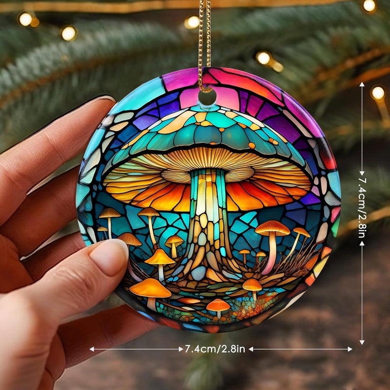 Touber Stained Ceramic Mushroom Ornament - Christmas Ornaments & Home Decor for Mushroom Lovers - Image 3